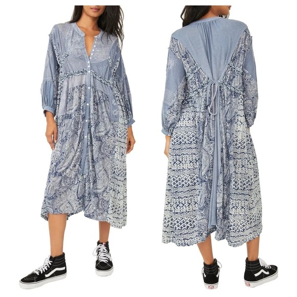 Free People Oh My Mix Print Long Sleeve Dress Duster (S) - Picture 1 of 9